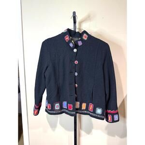 Icelandic Wool Embroidered Button-Up Jacket XL